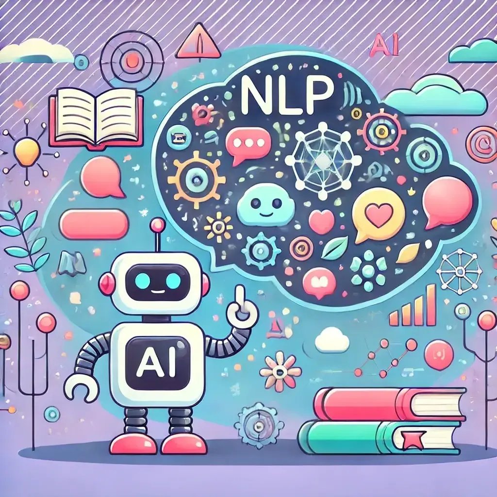 DALL·E 2025-01-31 16.06.56 - A colorful cartoon-style illustration representing Natural Language Processing (NLP) in AI, but with all text removed. The image features a friendly A